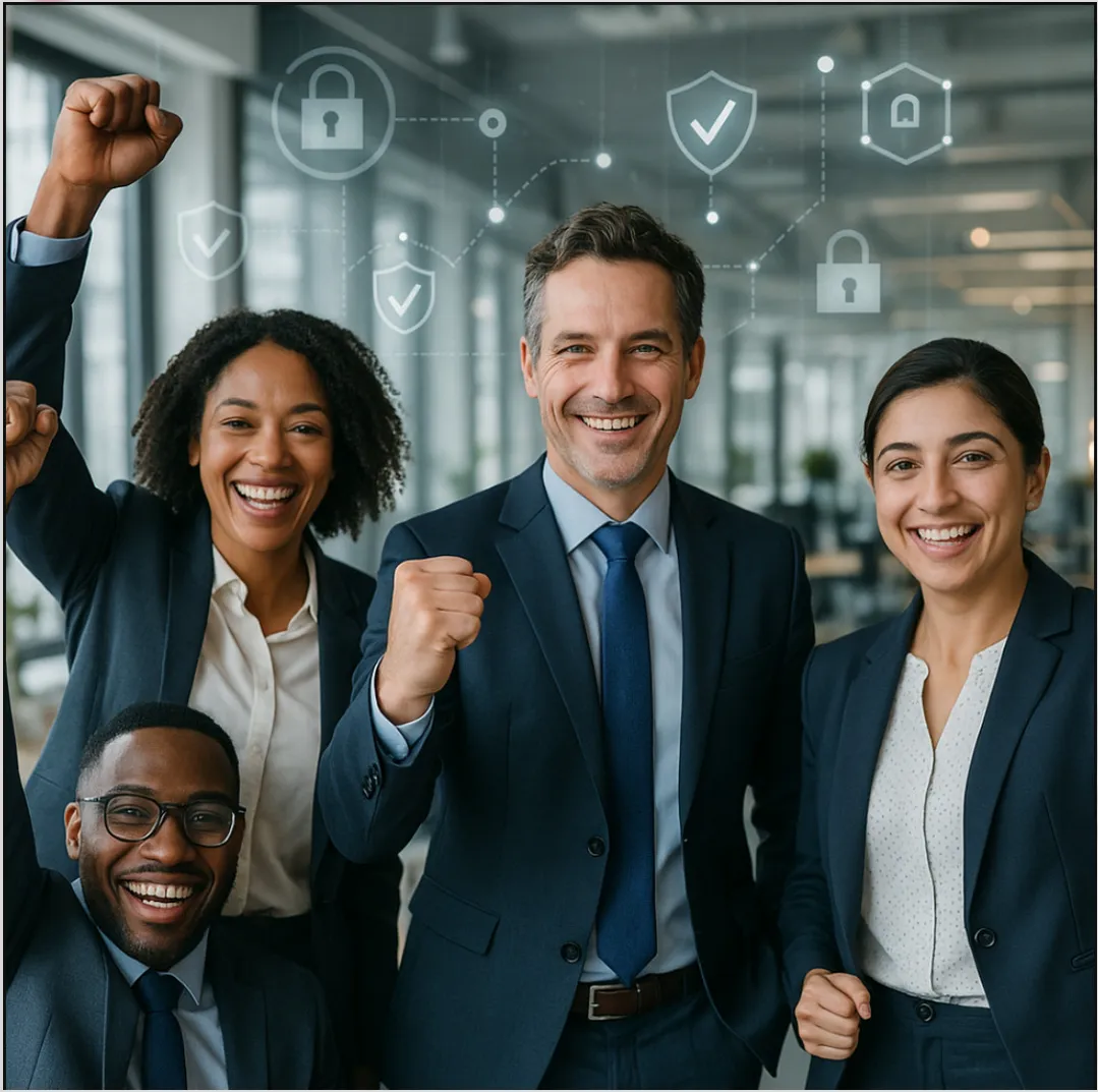 Small business owner and team protected by cybersecurity platform Always-On Guard