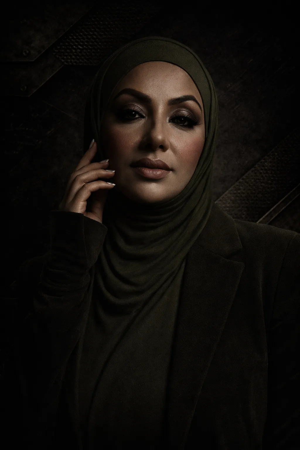 Professional portrait of therapist in a dark, calm, and modern setting