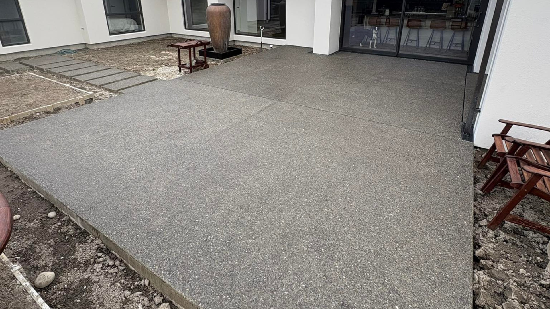 Residential concrete slab foundation prepared for a new build