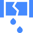 con of a broken water pipe leaking drops, symbolizing water damage or pipe burst