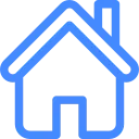 Blue house icon representing residential property or home services