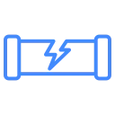 Blue plumbing icon of a cracked pipe representing pipe damage or leak