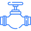 Blue plumbing valve icon with shut-off handle and horizontal piping