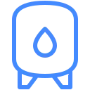 Blue outline icon of water storage tank for home water systems or plumbing infrastructure