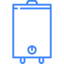 Line drawing icon of a water heater for household hot water systems