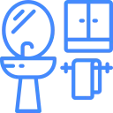 Bathroom fixture icon showing sink, mirror, and towel rack