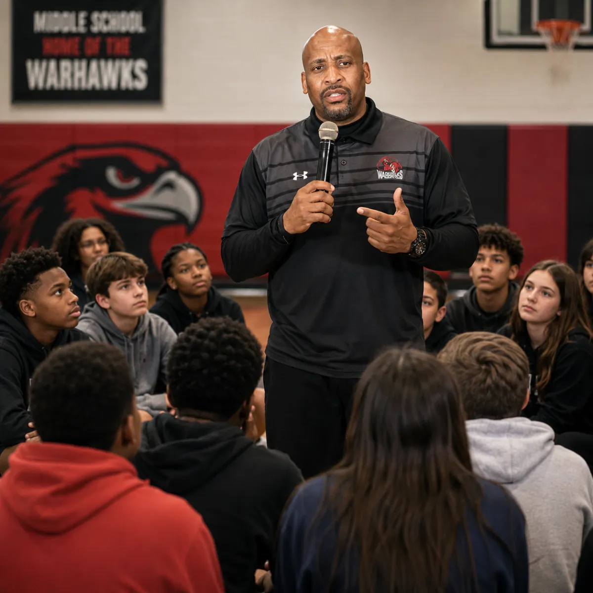 Kevin interacting with students