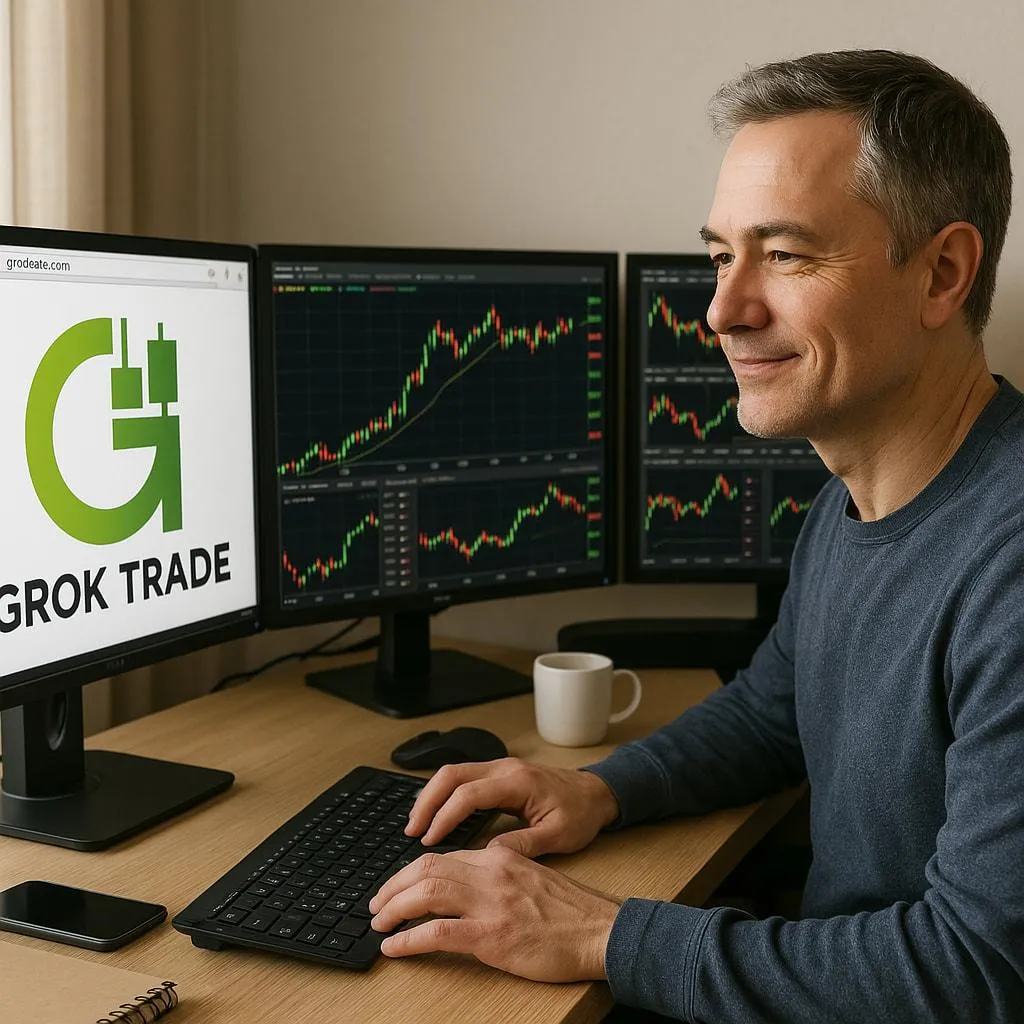 Man sitting at his trading desk studying price charts.