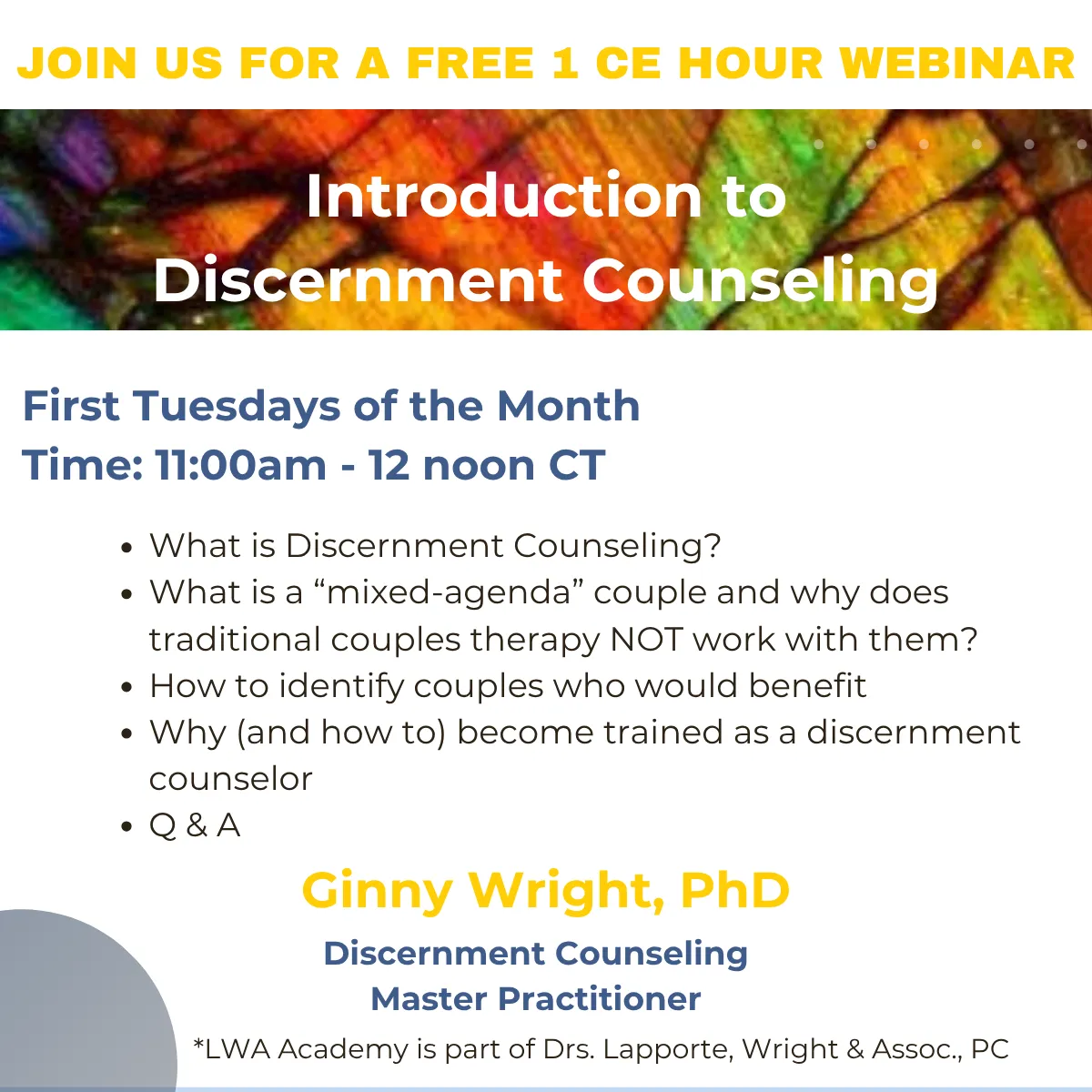 1 CE course (free): Introduction to Discernment Counseling