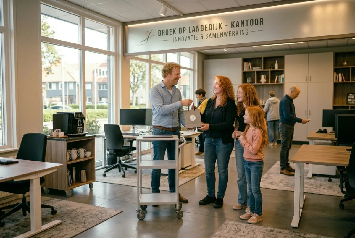 Makelaar overhandigt persoonlijk geschenk.