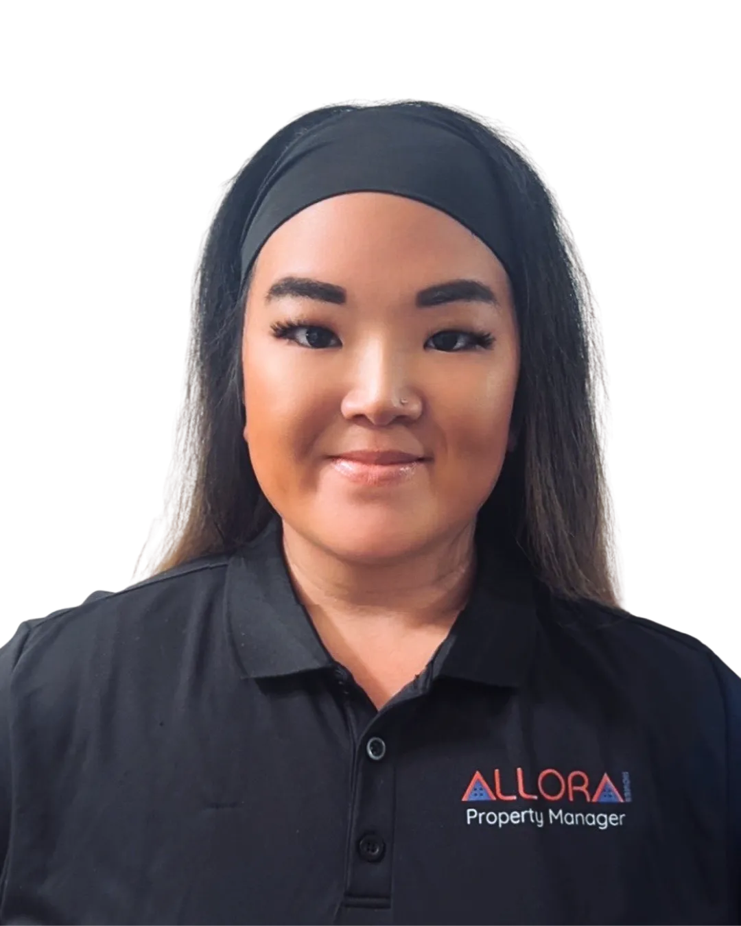 Two professional individuals stand side by side against a white background, featuring the logo for "Allora Homes"