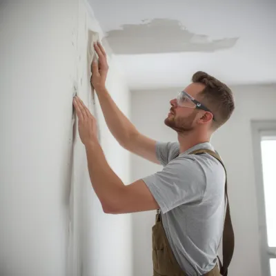 handyman repairing drywall in Northwest Arkansas home