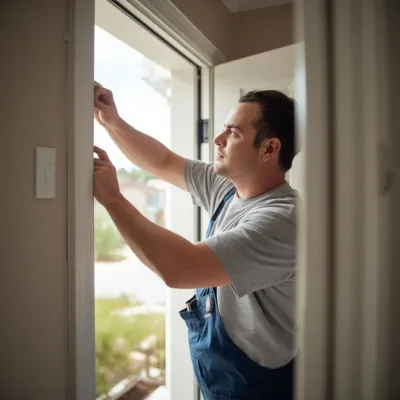 Handyman installing or adjusting interior door in Northwest Arkansas home