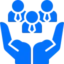 Hand holding people icon