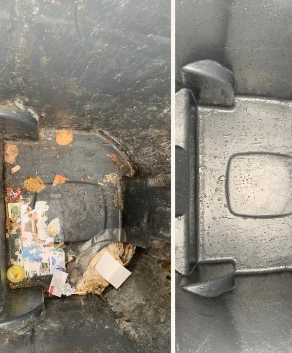dirty vs clean trash bin interior before and after