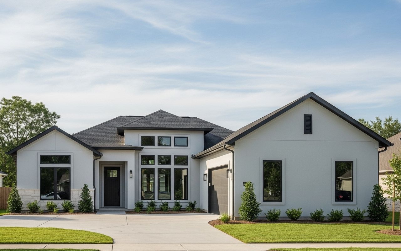 attached garage addition with matching roofline and clean home design