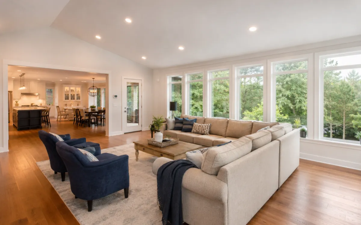 Family room addition with an open and comfortable layout