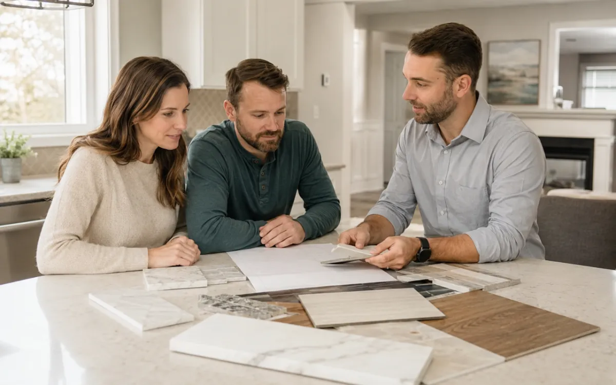 Homeowners planning construction material allowances with a contractor