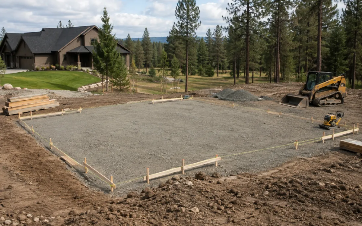 Detached workshop construction site prepared for a custom building