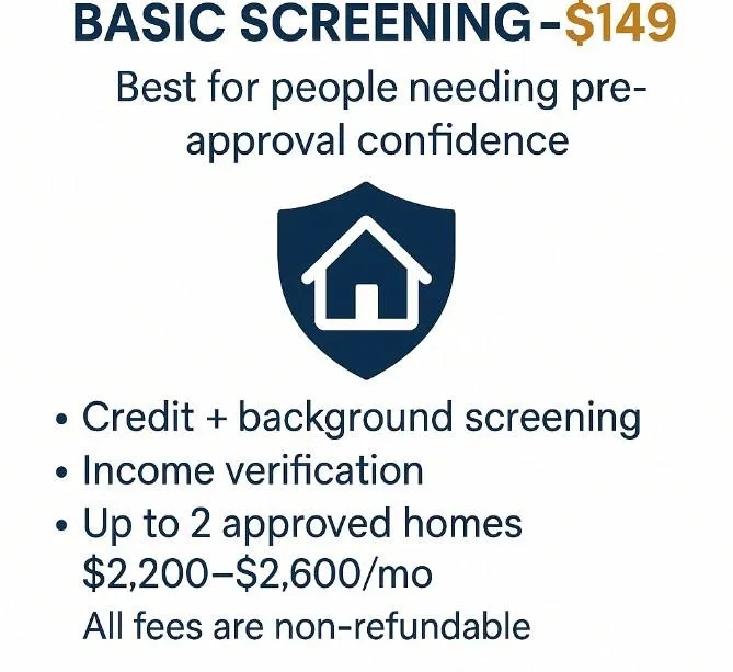Basic Screening $149 2nd chance rental Houston TX