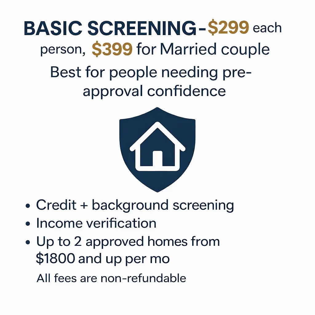 Basic Screening $149 2nd chance rental Houston TX
