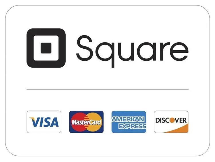 an image showing the Square credit card processor and the logos of visa, mastercard, american express and discover