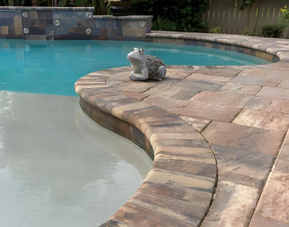 pavers used in pool deck with a frog