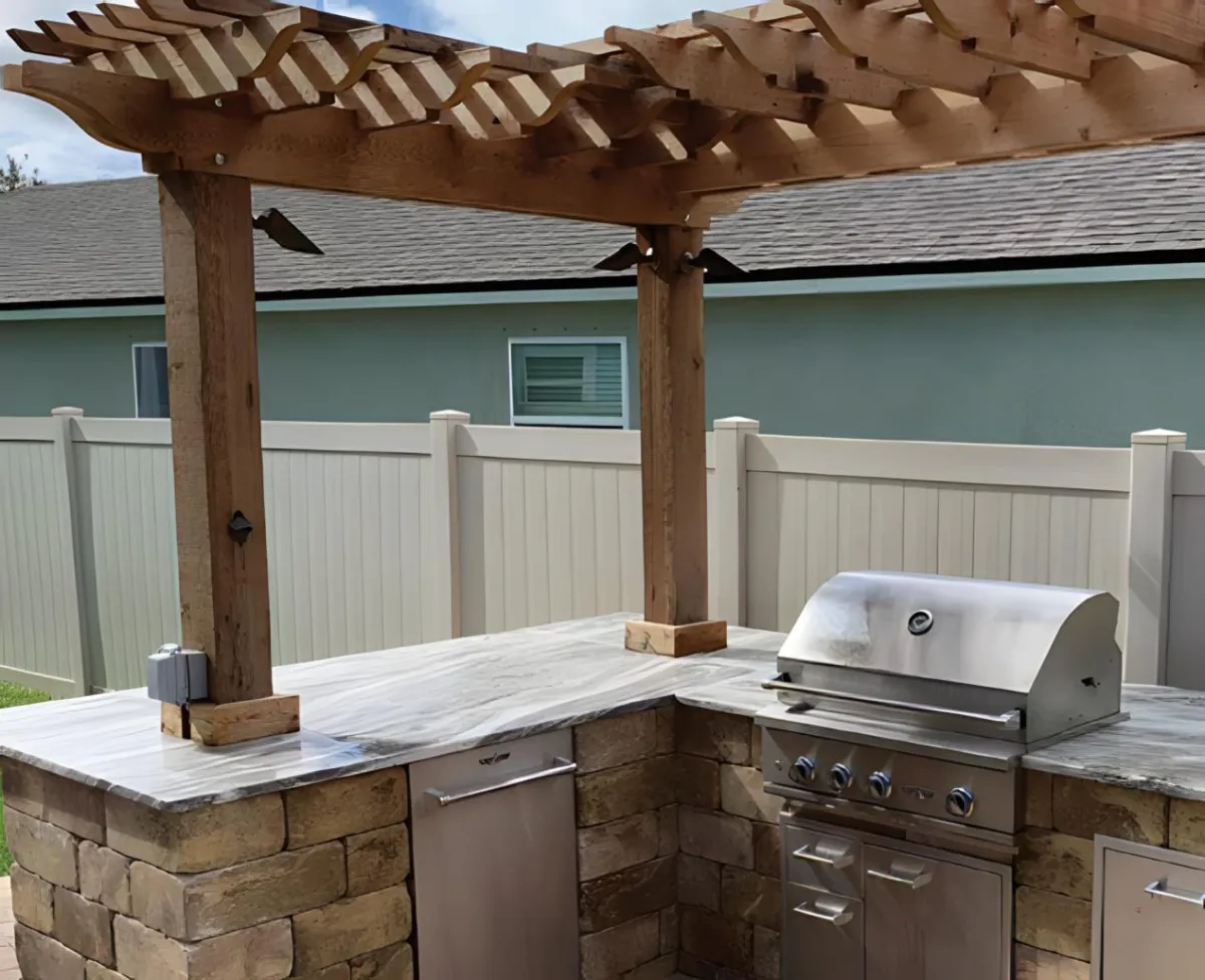outdoor kitchen & bbq on top of pavers