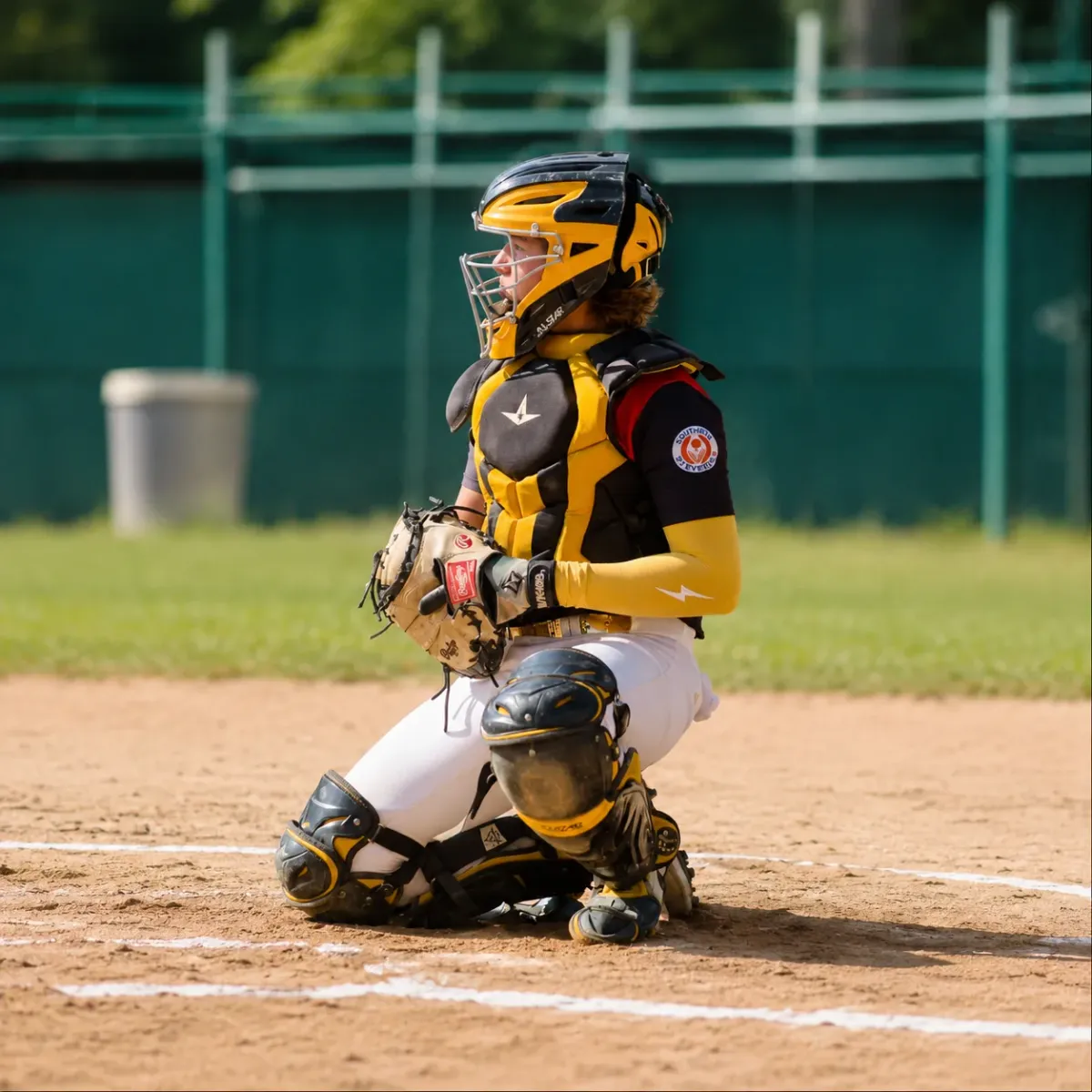 Armando Ávila, catcher, in his crouch behind home plate (Armando Ávila, catcher, en cuclillas detrás del plato)