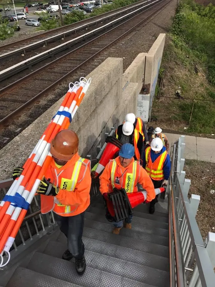 Dancon team performing platform safety and stair upgrades for New York City Transit Client