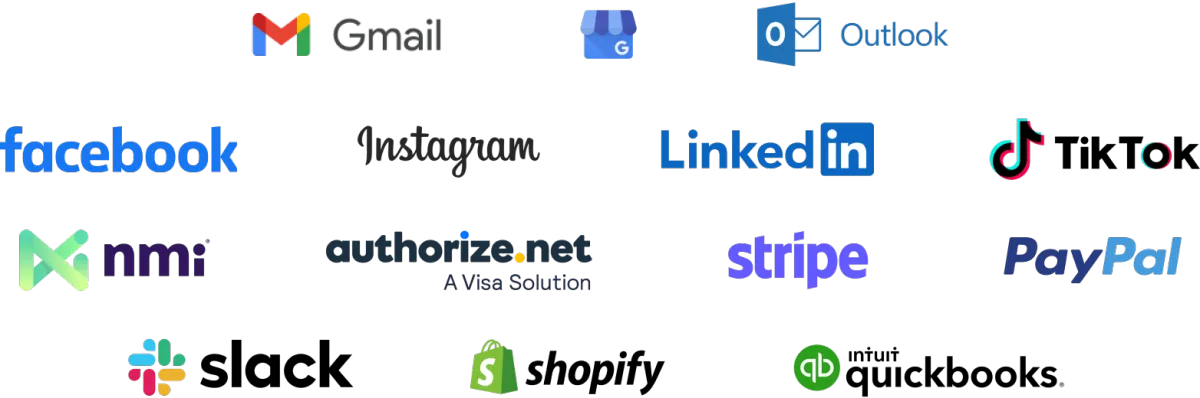 The Best CRM integrates with Gmail, Google Business Profile, Outlook, Facebook, Instagram, LinkedIn, Tiktok, Stripe, Paypal, Slack +