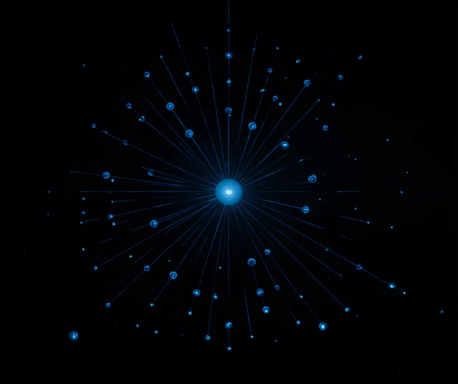 Network of connected nodes centered around a core system representing structured data flow