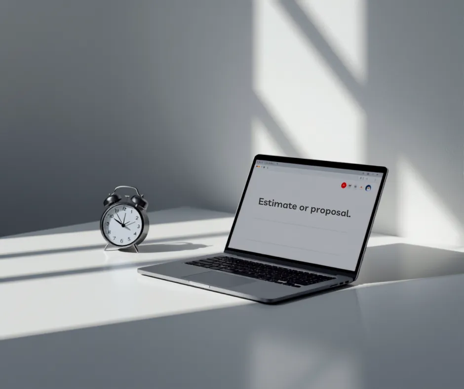 Unanswered service business estimate sitting on a laptop as time passes without customer follow-up.