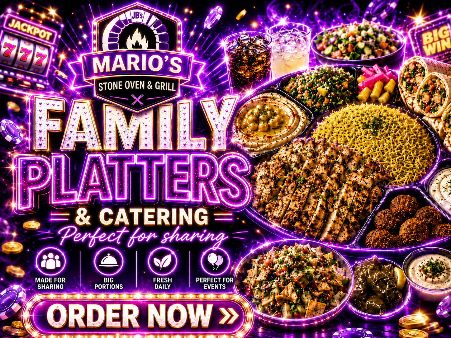 Family platters and catering from Mario’s Stone Oven & Grill near Western University