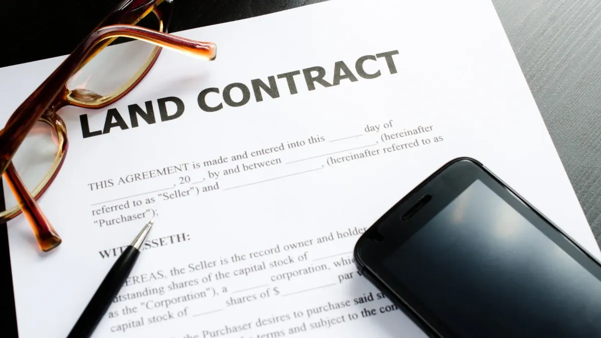 Land contract document for private real estate transaction