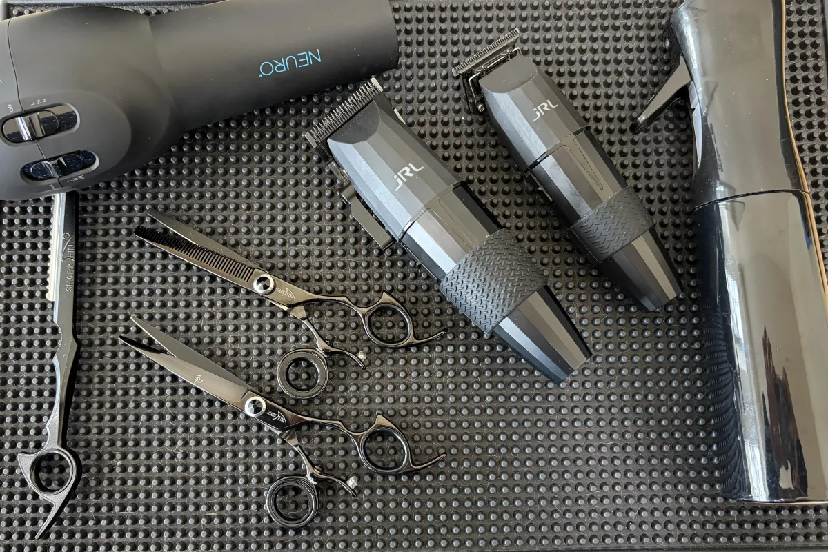 Barbershop staff posing for a group portrait