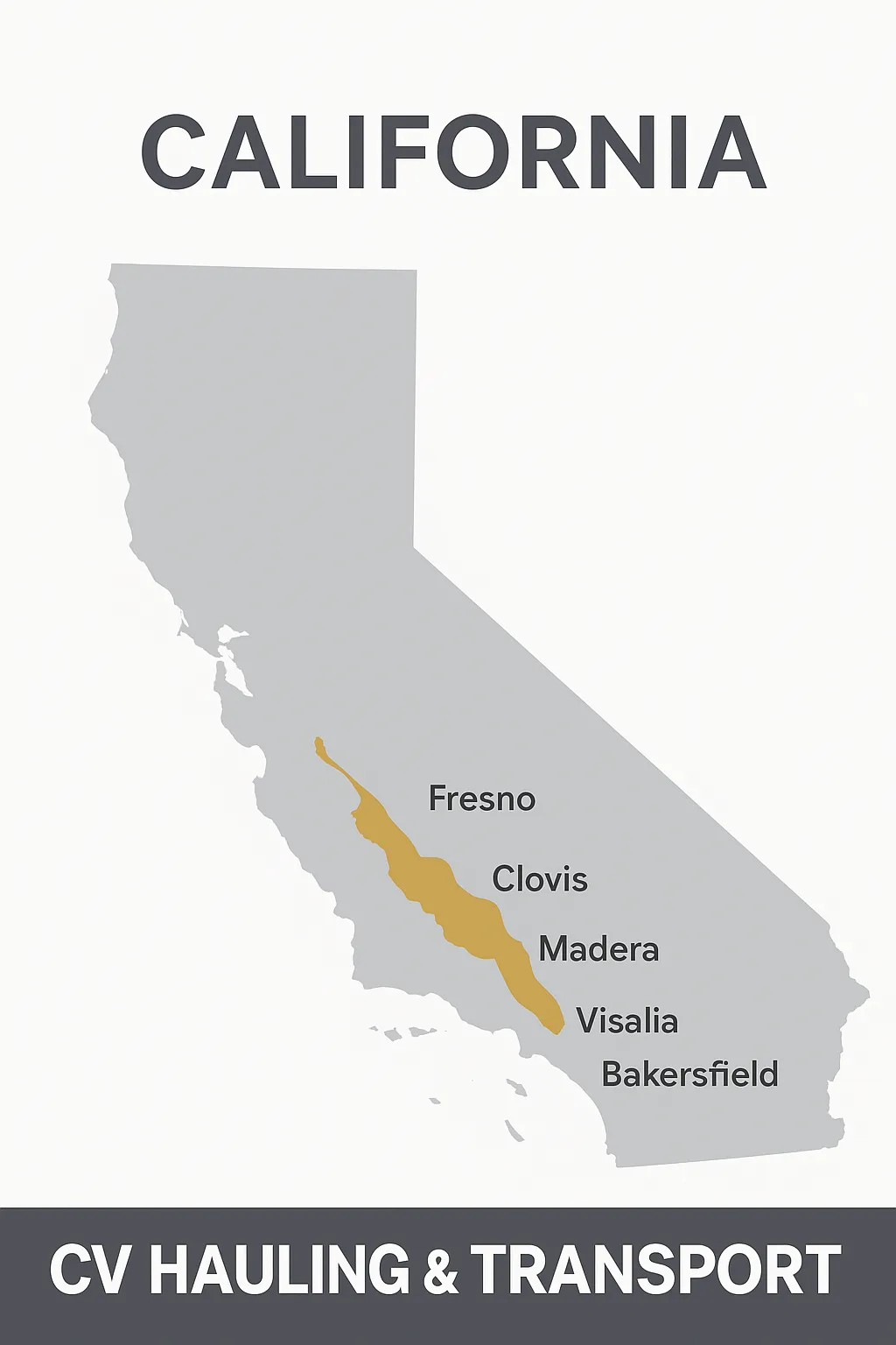 Service areas Fresno Clovis Madera Visalia Bakersfield highlighted in the center of alifornis