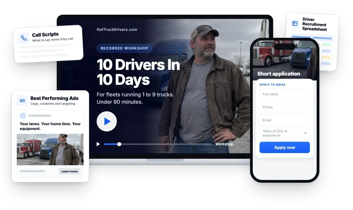 10 Drivers In 10 Days: recorded workshop, ads, call scripts, short application and driver recruitment spreadsheet