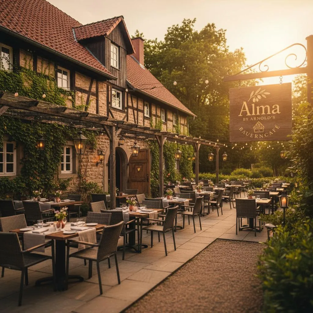 Stimmungsvoll eingerichteter Frühstückstisch mit Kaminlicht, Teller und Tassen in warmem Setting, 3:2 Format, fotorealistische Darstellung für die News-Illustration, einladende Farben.