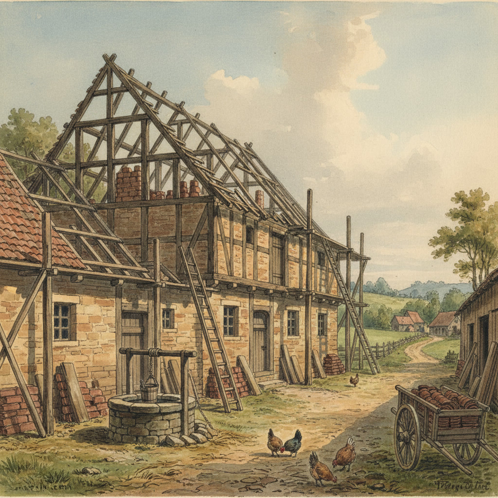 Stimmungsvoll eingerichteter Frühstückstisch mit Kaminlicht, Teller und Tassen in warmem Setting, 3:2 Format, fotorealistische Darstellung für die News-Illustration, einladende Farben.