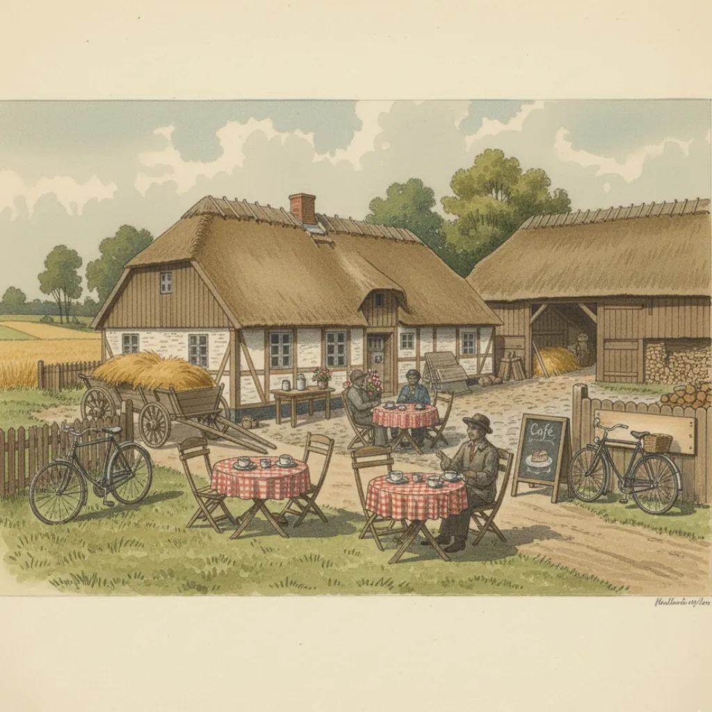 Stimmungsvoll eingerichteter Frühstückstisch mit Kaminlicht, Teller und Tassen in warmem Setting, 3:2 Format, fotorealistische Darstellung für die News-Illustration, einladende Farben.