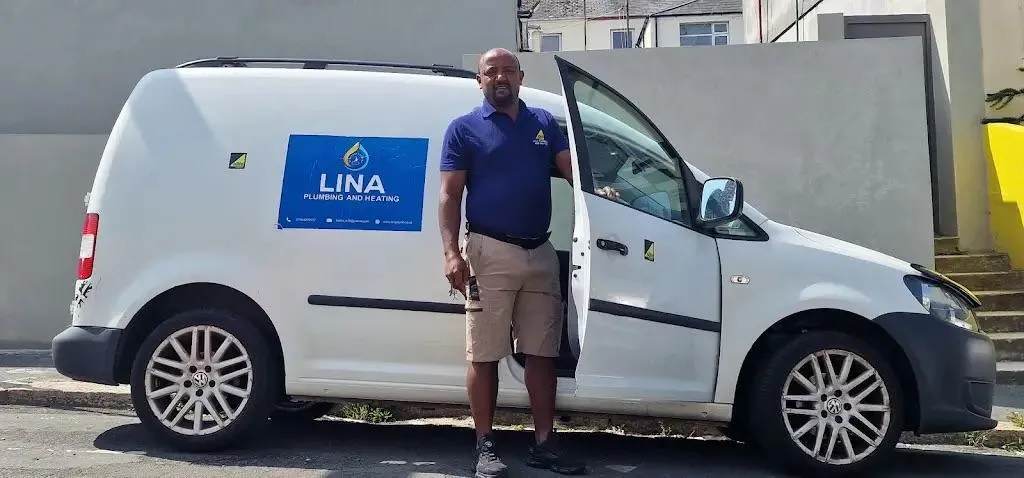 Lina Plumbing & Heating emergency van and engineer ready for rapid call-out dispatch in Plymouth