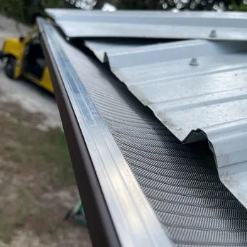 Mesh commercial gutter guards on a building in Albany Ga