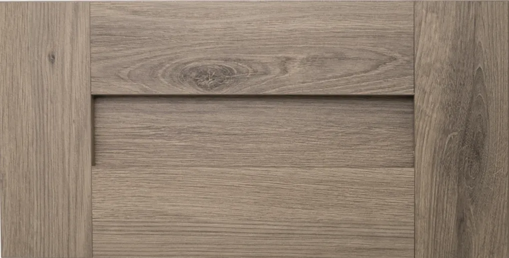 Drift wood finish classic shaker door profile for master closet organization in Weston