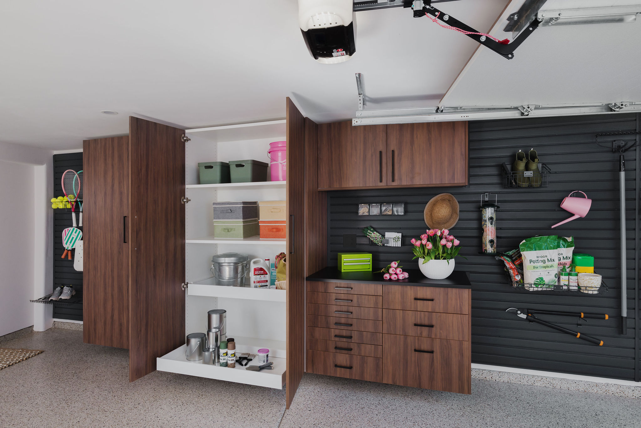 Complete custom garage storage cabinet layout designed for a Boynton Beach home