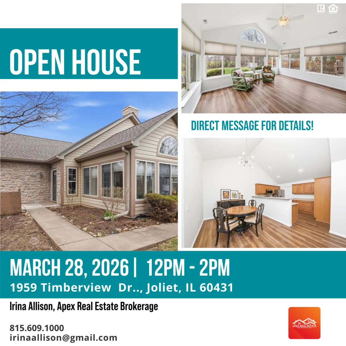 Open House Joliet - Timbers Edge Villas Ranch Home by Irina Allison APEX Real Estate Brokerage