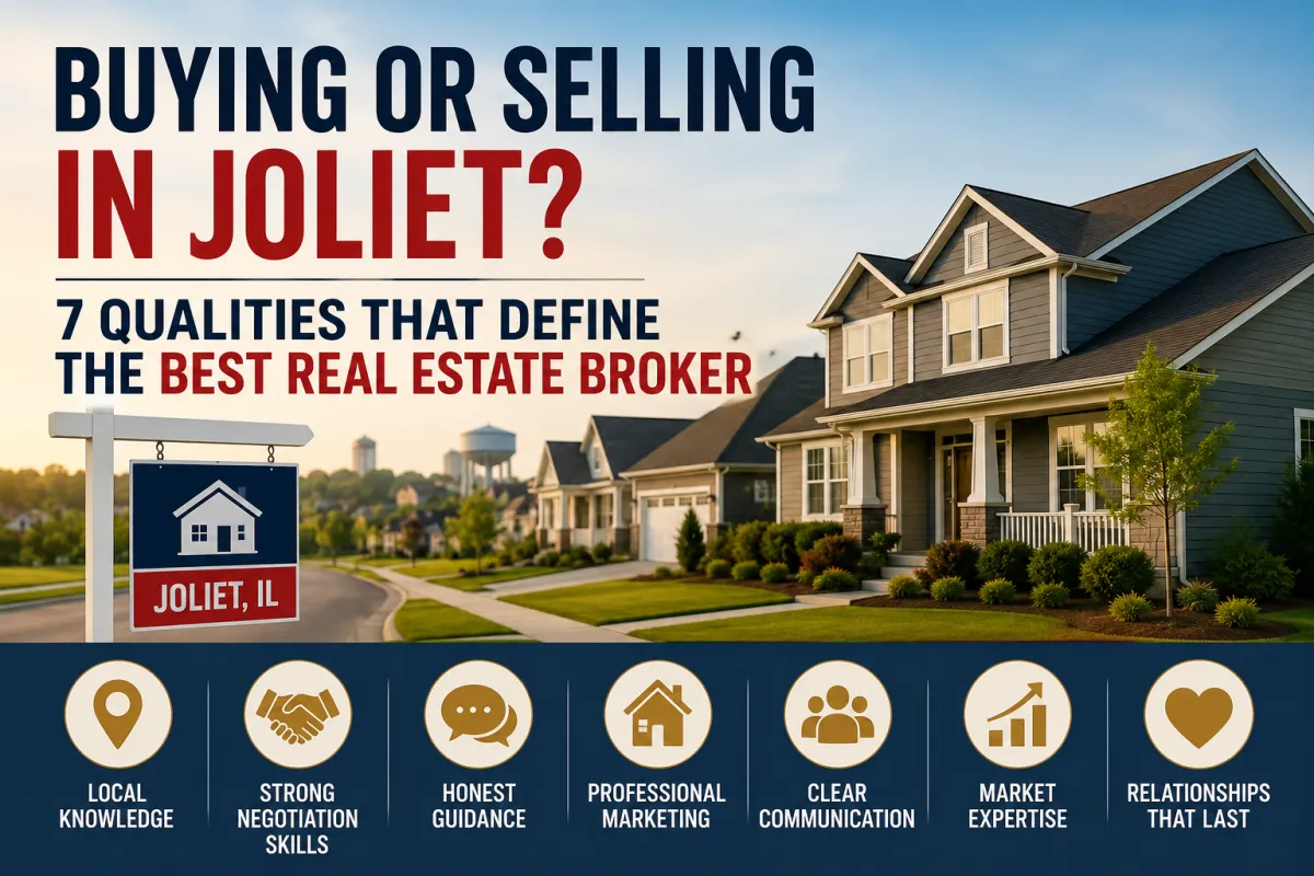 Buying or selling a home in Joliet, IL with modern suburban homes highlighting the qualities of the best real estate broker.
