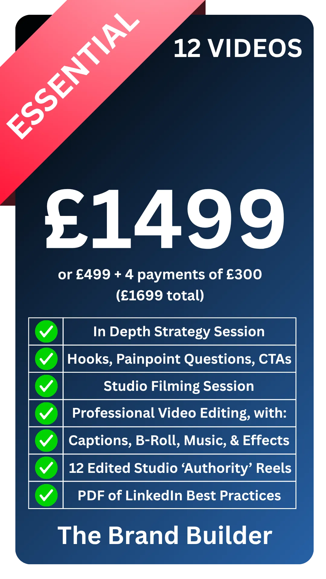 LinkedIn video content starter package for business owners - includes 36 edited studio videos, strategy session and best practice guide, designed for founders and coaches who want to post themselves but need professional video support for their LinkedIn. Filmed in our Norwich Studio.