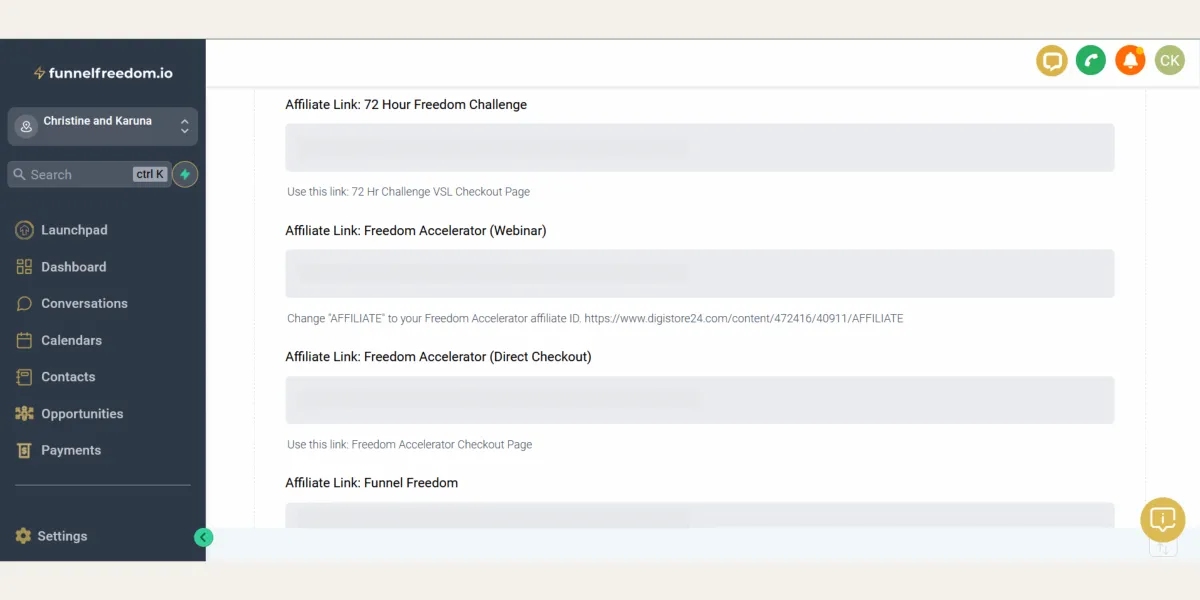 Image of Screenshot of Funnel Freedom Interface