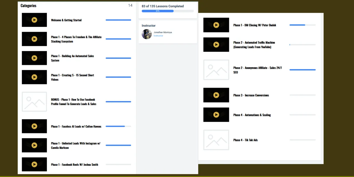 image of screenshot of topics in the program